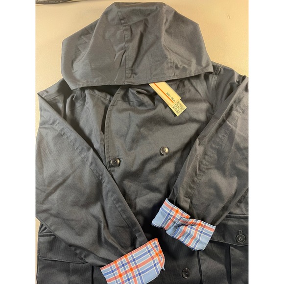 we-ar4 Jackets & Blazers - WE-AR4 Hooded Utility Jacket Womens XS Navy Blue Plaid Cuffs Double Breasted NWT